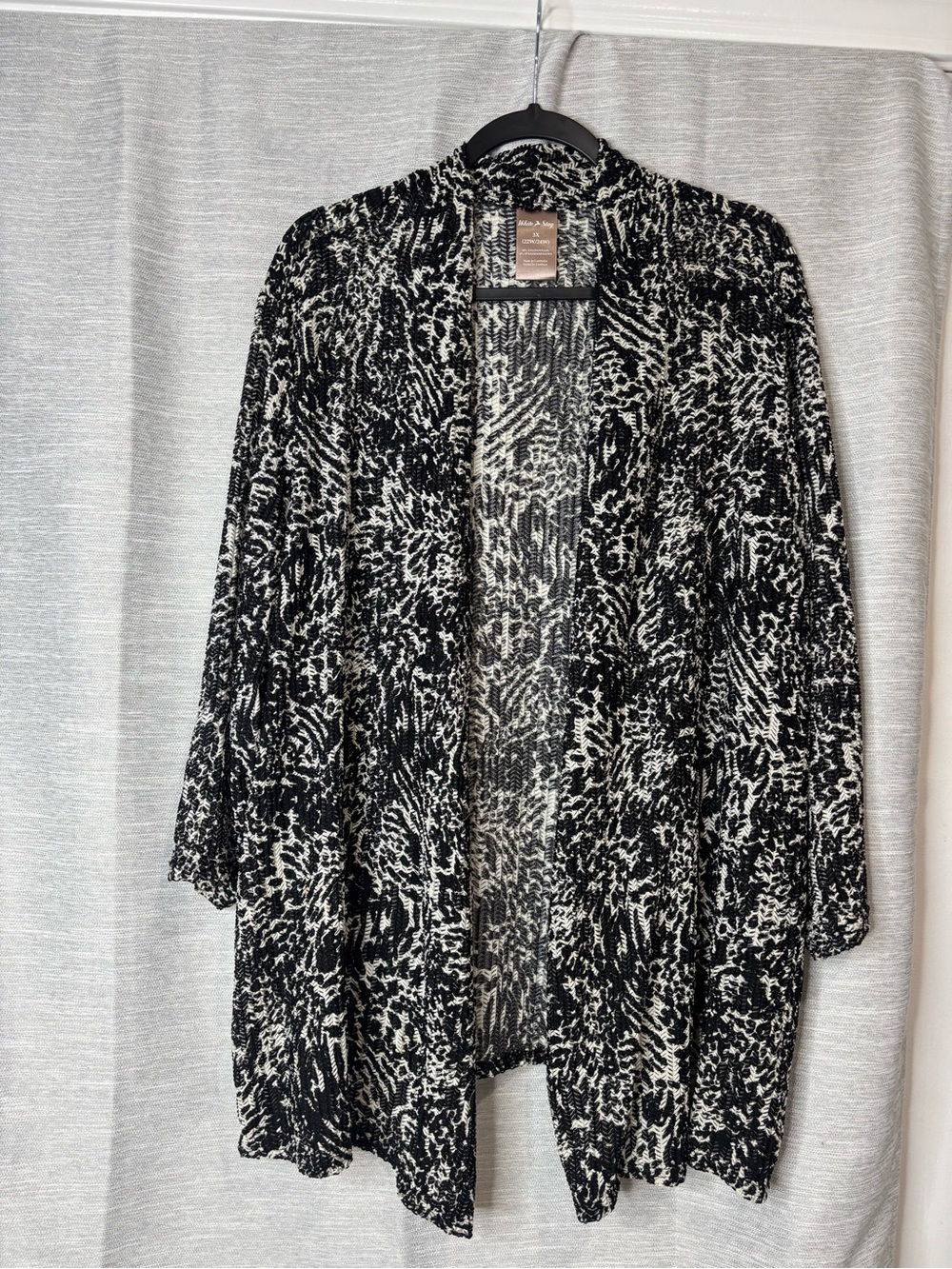 White Stag Black and White Open-Front Patterned Cardigan